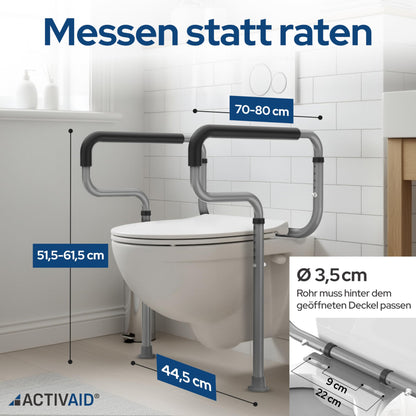 Toilettenstützgestell ohne Bohren – höhen- und breitenverstellbare Aufstehhilfe aus Stahl mit rutschfesten Gummifüßen