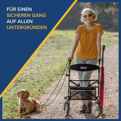 Drive Medical Rollator Nitro – eleganter Aluminium-Rollator mit großen Rädern, Sitz und Faltmechanismus