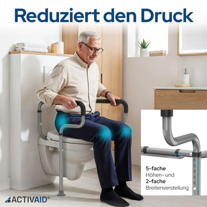 Toilettenstützgestell ohne Bohren – höhen- und breitenverstellbare Aufstehhilfe aus Stahl mit rutschfesten Gummifüßen