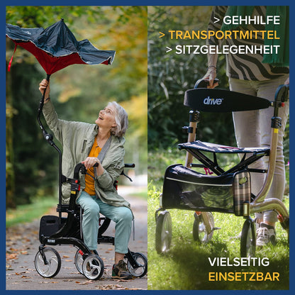 Drive Medical Rollator Nitro – eleganter Aluminium-Rollator mit großen Rädern, Sitz und Faltmechanismus