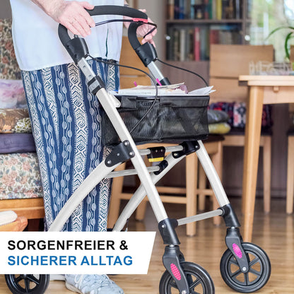 Lösch Reha Rollator Casa – leichter Indoor-Rollator mit Softgriffen und Tablett, faltbar und höhenverstellbar